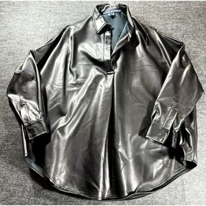 French Connection Faux Leather Shirt Top Blouse Womens Small Black Relaxed